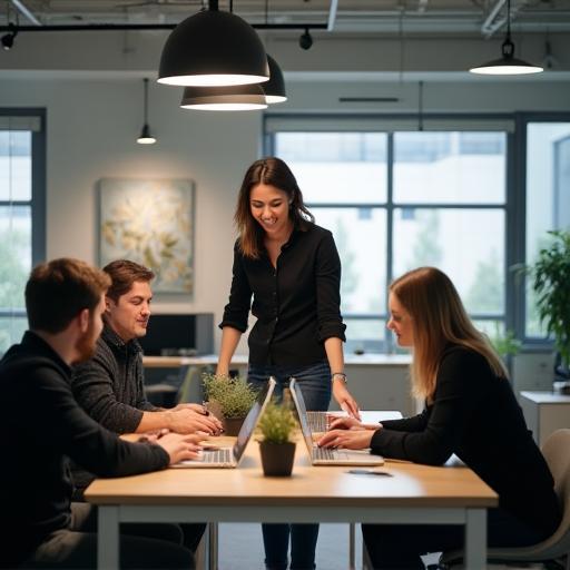 Team working collaboratively in a modern office